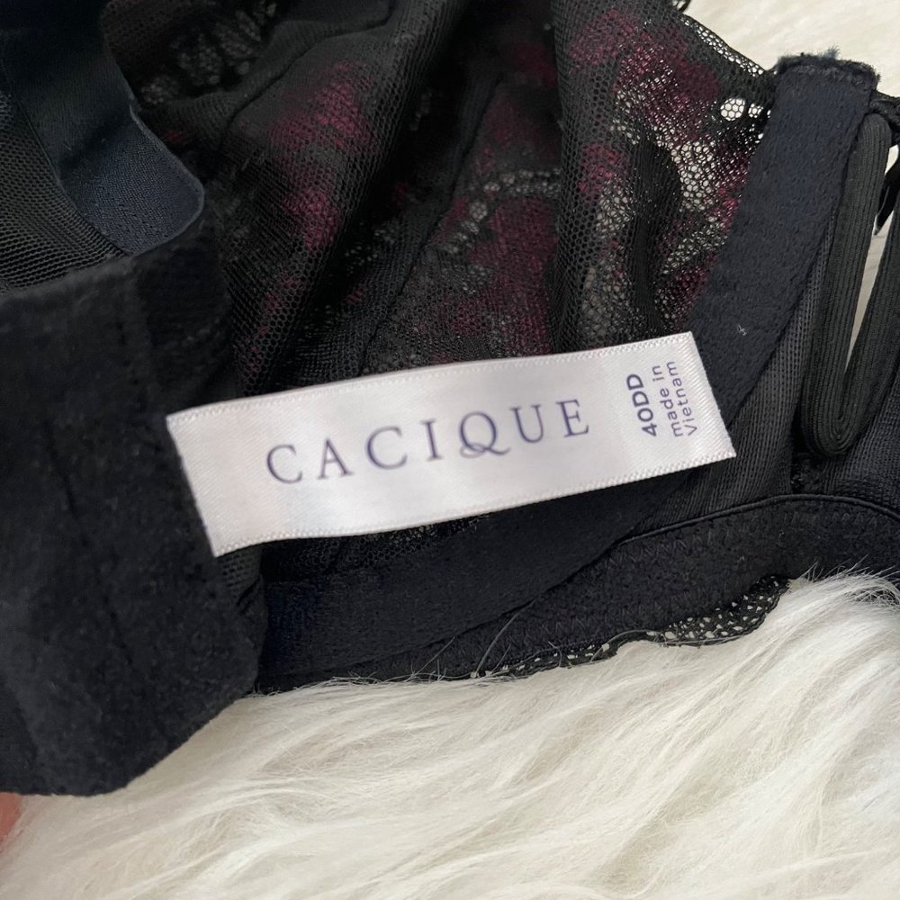 Cacique Bra Plus Size 40 DD Floral Lace Color Black Dark Red Maroon Unlined - Picture 5 of 9